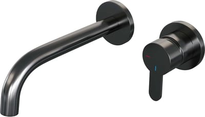 Brauer Gunmetal Edition - Wastafelkraan - Inbouw - Geborsteld Gunmetal PVD - 1 Greeps - Model D1 - Gebogen Uitloop & Rozetten