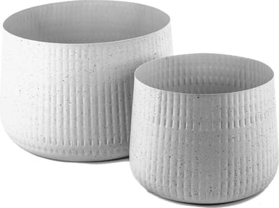 HomeBound by KY | Metalen bloempot set van 2 white dots | 22,5x22,5x18,5cm & 30x33x22cm | bloempot metaal set 2 stuks white dots