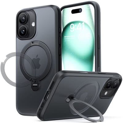 TORRAS UPro Ostand Spin Hoesje Geschikt voor Apple iPhone 17 - Compatibel met MagSafe - 360° Draaibare Magnetische Standaard - Back Cover Kickstand Ring - Zwart