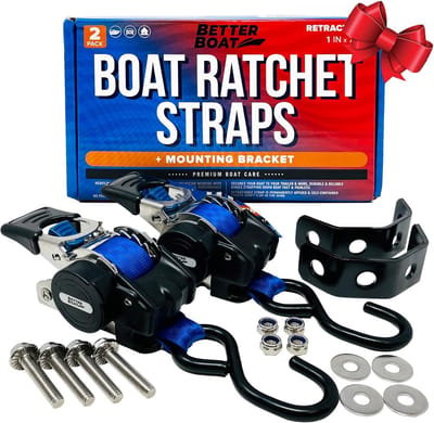 Heavy-duty intrekbare ratelbanden voor boottrailers - 2,5 x 182 cm, 2 dwarsverbindingen, automatische zelfoprollende gesp