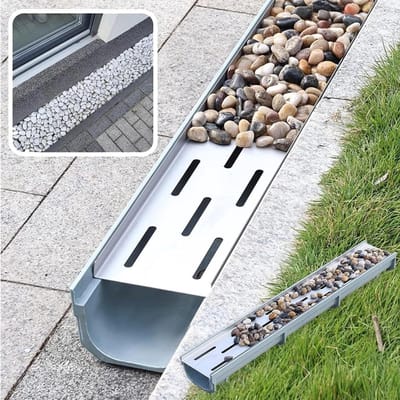 Kanaalafvoer met rooster - Vloergoot drainage - Buiten water afvoeren - U-vormig ontwerp - 100 cm lang - Zilver