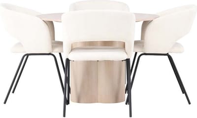 Olivia eethoek tafel whitewash en 4 Day stoelen offwhite.