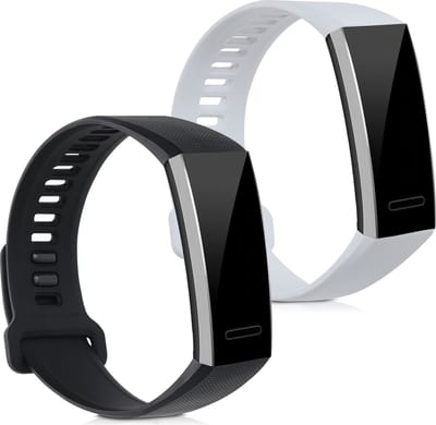 kwmobile 2x horlogebandjes geschikt voor Huawei Band 2 / Band 2 Pro bandje - Smartwatch bandjes van TPU - Activity tracker horloge band in wit / zwart