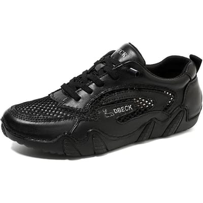 Bovenlaag Leer Nieuwe Heren Casual Sneaker Stiksel Ademend Mesh Oppervlak Schoenen 46 black