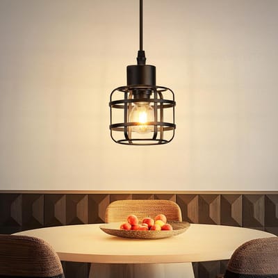 Glitzerlife - Hanglampen - Retro Industriële Stijl - 1xE14 - Hoogte Verstelbaar - IJzer Materiaal - Ø10cm - Zwart LED - Hanglamp Eetkamer Woonkamer Retro