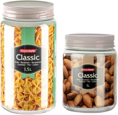 Plasticforte - Voordeelset 6x kunststof keuken voorraadpotten - weckpotten - 1.0 en 1.5 liter - taupe deksel