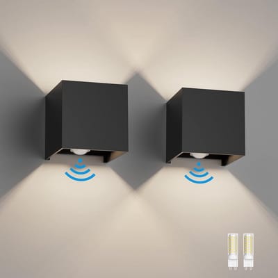 2x LED Buiten Wandlamp met Bewegingsmelder Zwart 4000K Instelbare Hoek
