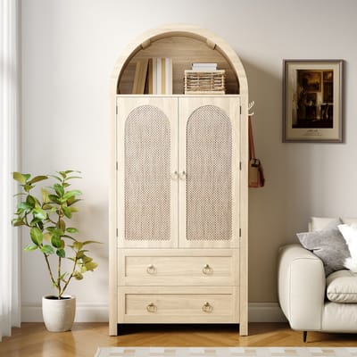 PHOEBE CAT Boekenkast - Dressoir - Halmeubel - Gebogen rotan deur - 2 lades - Natuurlijke