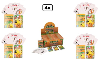 4x Mini speelkaarten set jungle dieren - 6cm x 4cm x 1.5cm - Speelkaart leeuw olifant aap spel kaarten