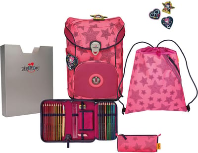 DerDieDas Schooltas ErgoFlex Easy Superflash Neon Schulranzenset 5-delig Neon Star Neonroze