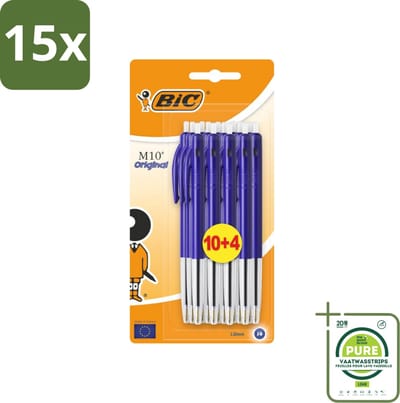 15 x BIC - M10 Original - Balpennen met Kliksysteem - Blauw - 1 mm Punt - 14 Pennen - Grootverpakking - Balpennen - Schrijfset - BIC M10 - Klikmechanisme - Blauwe Inkt