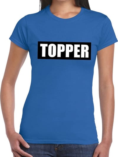 Topper in kader t-shirt blauw dames - Topper in zwarte balk t-shirt dames XS