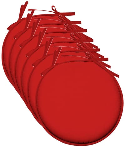 Stof Textile Home stoelkussens - 6x - rood - D40 x H3 cm - voor binnen - touwtjes sluiting - zitkussens plat - rond
