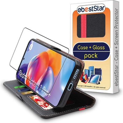 ebestStar - Hoes geschikt voor Xiaomi Redmi Note 11 Pro+ 5G, Wallet Etui, Book case hoesje, Zwart, Rood + Gehard Glas