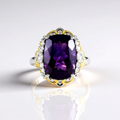 Cavill - Zilveren Ring 925 Sterling Zilver met 12,03 ct Amethist Antiek Slijpsel uit Brazilië - Luxe Ovale Zirkonen Cambodja - Filigrane Prong Zetting