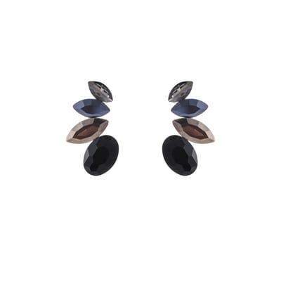 Go Dutch Label Oorknoppen Half Flower Stone Stud Goud Black
