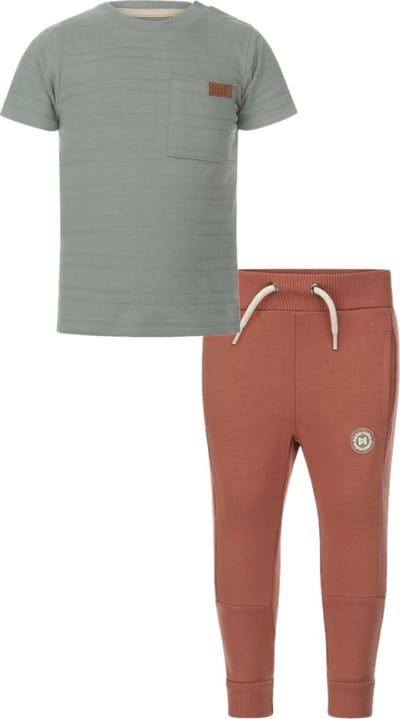 Koko Noko - Kledingset - Jongens - Joggingbroek Rusty Brown - Shirt Dusty Green - Maat 98