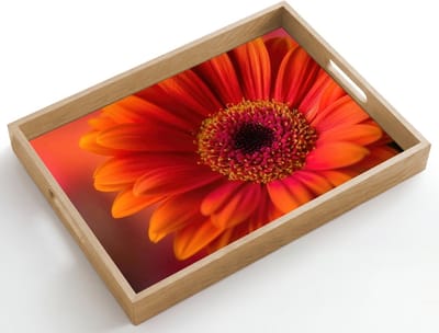 Dienblad hout 50x35 cm - Schootdienblad - Oranje - Gerbera - Intens - Borrelplank rechthoek - Plateau dienbladen