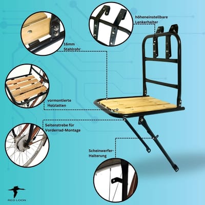 Universele Stalen Fiets Voordrager met Houten Accent en Rotan Mand