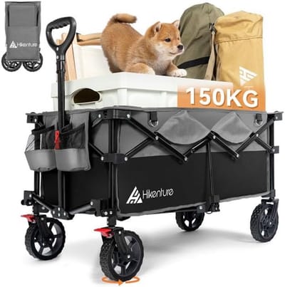 Opvouwbare Handkar met Rem 135 L - Transportwagentje voor Camping en Strand - 150 kg Draagvermogen