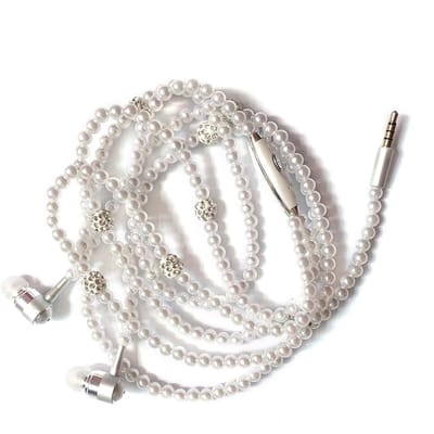Bijoux collier de perles écouteurs stéréo avec Microphone 3.5mm casque intra-auriculaire casque filaire blanc