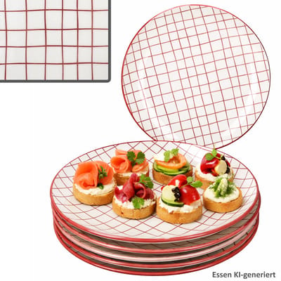 6-delige set Holly rood eetservies van steengoed voor 6 personen - 23105804