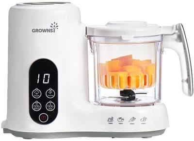 GROWNSY Babyvoedingsbereider met stoommand, stoompan, mixer en sterilisator in één apparaat, BPA-vrij, voor gezonde zelfgemaakte babyvoeding, BPA-vrij