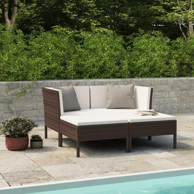 vidaXL - 4-delige - Loungeset - met - kussens - poly - rattan - bruin