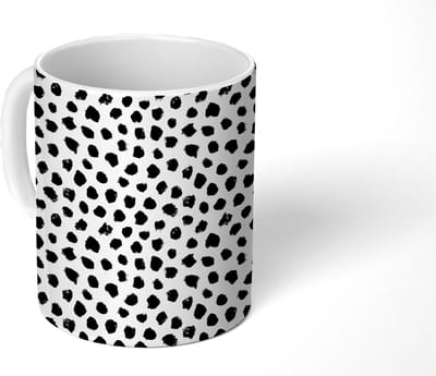 Mok - Koffiemok - Stippen - Zwart Wit - Patronen - Mokken - 350 ML - Beker - Koffiemokken - Theemok