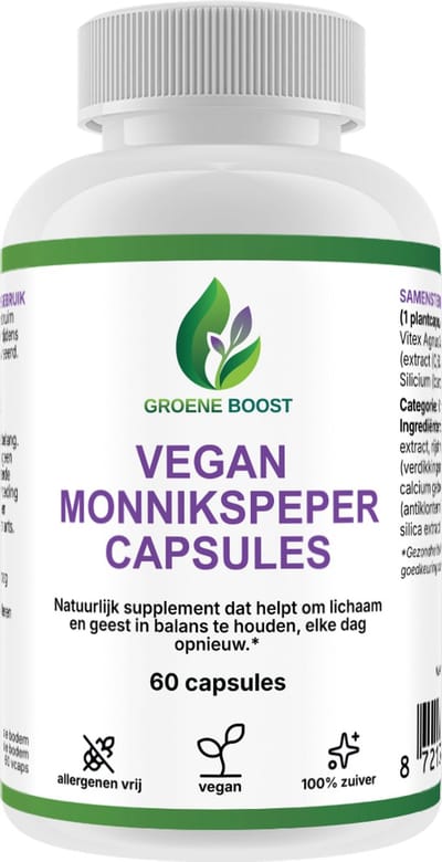 Groene Boost Monnikspeper Vegan Supplement – 60 Capsules – Monnikspeper Hormonen Vrouwen
