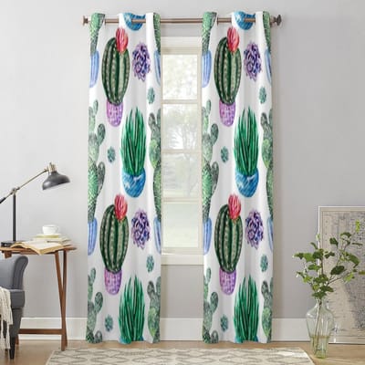 Schattige Aquarel Cactussen In Potten Raamgordijnen Voor Woonkamer Luxe Slaapkamer Decor Gordijnen Keuken Raambekleding Gordijnen 135W x 60H(cm) x1 gray