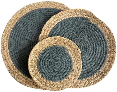 Placemats Set - Tafelonderleggers Geweven - Tafel Beschermen - Natuurlijke Materialen - 20 cm - Donkergrijs