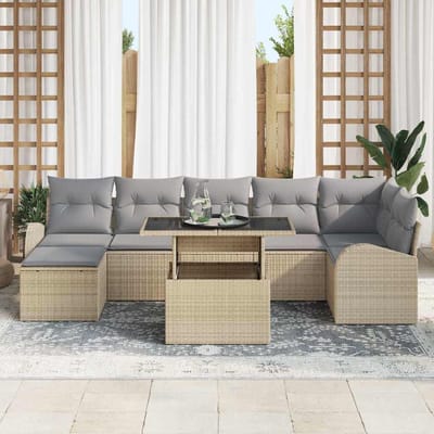 vidaXL - Tuinbank - Set - 8 - st - Beige - en - Lichtgrijs - poly - rattan
