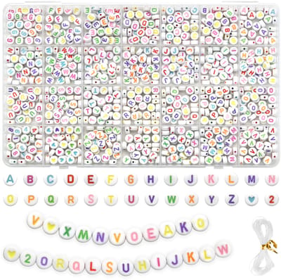 Letterkralen voor armbanden, 1200 stuks, kleurrijke letterkralen, 7 mm, A-Z, ronde alfabetset met liefde en cijfers, alfabet kralen voor armband, haarband, sieraden, knutselen