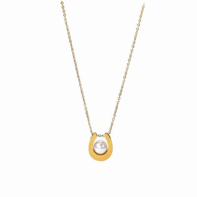 WeLoveSilver - goudkleurige ketting - hoefijzer en parel - 44 cm
