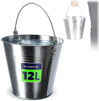 KADAX Emmer, robuuste zinkemmer met ergonomische handgreep, asemmer met versterkte bodem, kolenemmer met massieve wanden, metalen emmer voor stenen, bloembedden, as, bulkgoederen, 12 liter