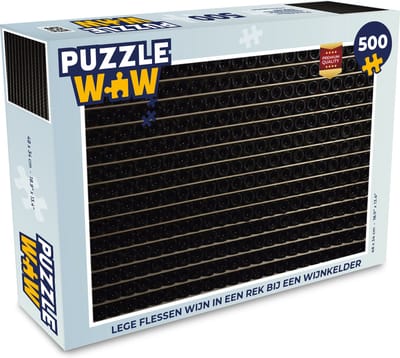 Puzzel Lege flessen wijn in een rek bij een wijnkelder - Legpuzzel - Puzzel 500 stukjes