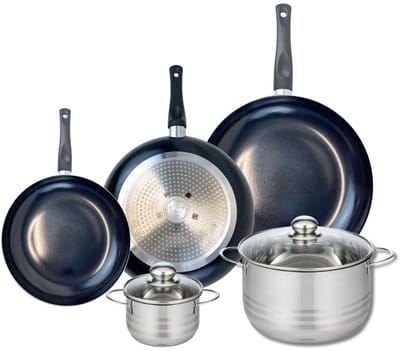 Set van 3 Kookpannen 20, 24 en 28 cm en 2 braadpannen 12 en 20 cm Elo Prima Brillant