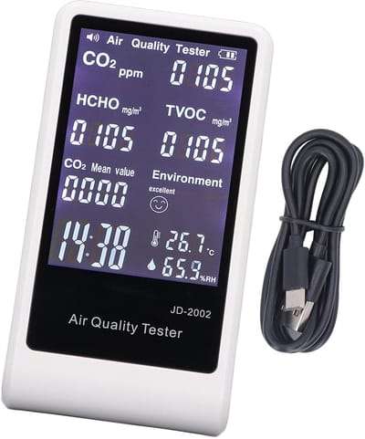 Luchtkwaliteitsdetector - CO2-meter Monitor - Binnenlucht Meten - 7-in-1 Detectie - USB Oplaadbaar - Wit