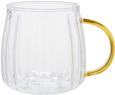 Gegroefd latte glas met goudkleurig oor CHiATO, 400 ml – Transparant