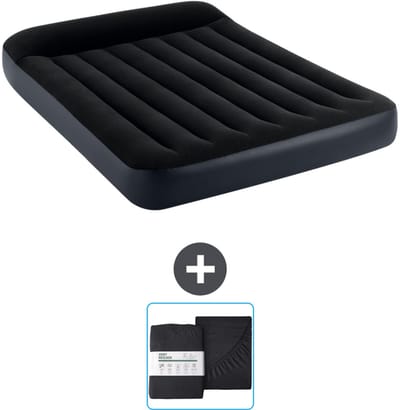 Intex Luchtbed - Twijfelaar - 137 x 191 x 25 cm - Donkerblauw - Inclusief en Hoeslaken