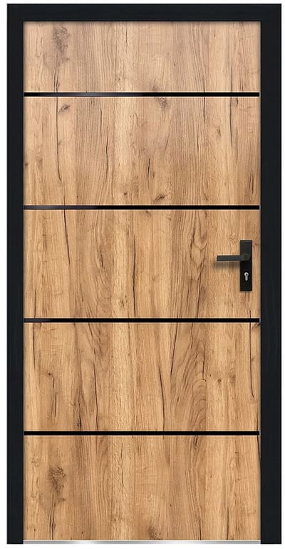 Vente-unique Voordeur van staal en inox H 208,5 x B 105 cm met eikenhoutlook - dikte 90 mm - Linksdraaiend NAXARA