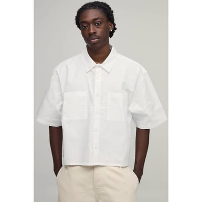 Oversized Crop Half Sleeve Oxford Shirt | White | Size XS