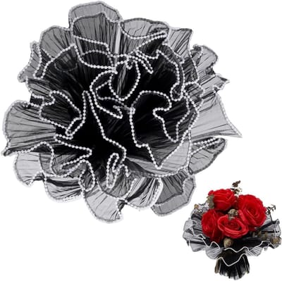 Ulisem - Bloemenverpakking - 4m x 28 cm - Polyester gaas - Parelrand - Zachte plooien - Voor boeketten en cadeaus - Geschikt voor bruiloft en moederdag - Zwart