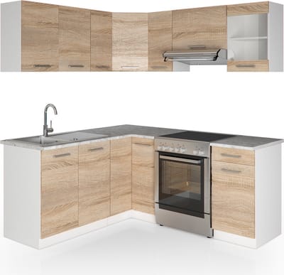 Vicco Hoekkeuken R-Line, Sonoma/Wit, 187 x 167 cm, WB Marmer