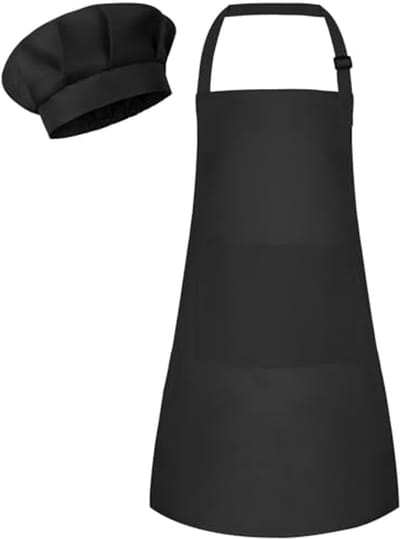Children's Apron and Cooking Hat Set, Adjustable Artificial Apron with 2 Pockets, Toddler Chef Hat and Apron for - ShopVlot