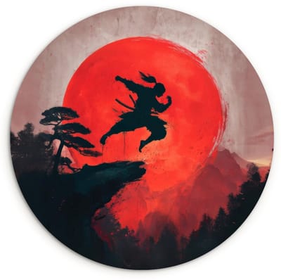WallCircle® Wandcirkel 120x120 cm - Muurcirkel Zon - Krijger - Bomen - Bergen - Muurdecoratie woonkamer - Wanddecoratie slaapkamer - Kamer decoratie accessoires - Ronde schilderijen XXL