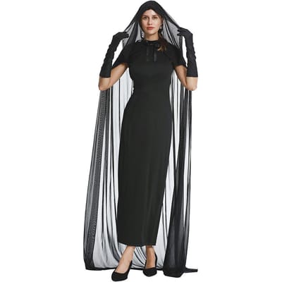 Halloween Vampier Heks Kostuum Spook Heks met Mantel Mesh Mantel Make-up Bal Podium Prestatie Kostuum S