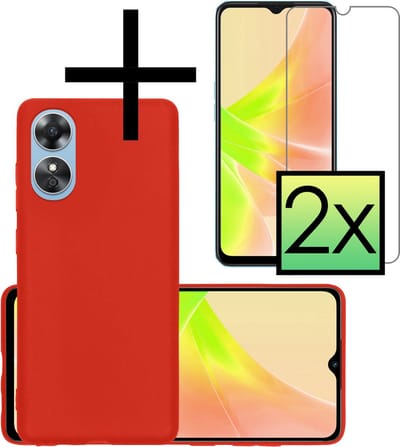 Hoesje - Met 2x Screenprotector - Geschikt voor OPPO A17 - Sterk & Shockproof - Back Cover - Siliconen Case - Telefoon Hoes - Rood