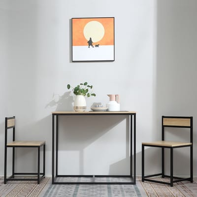 STILVORA Tafel En Stoelen Set - Compacte Eettafel Met 2 Stoelen - Voor Kleine Keuken En Woonkamer - Hout En Metaal - Eiken - 90x47x76 Cm